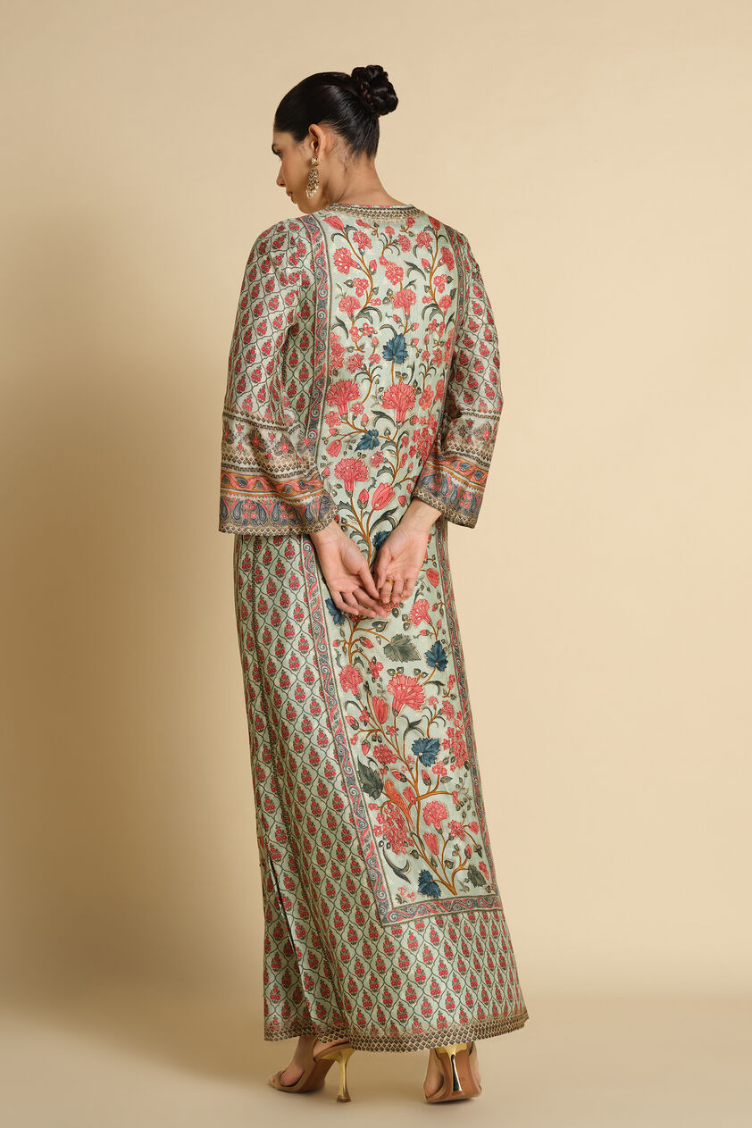 Azza Printed Silk Kaftan - Sage, Sage, image 2